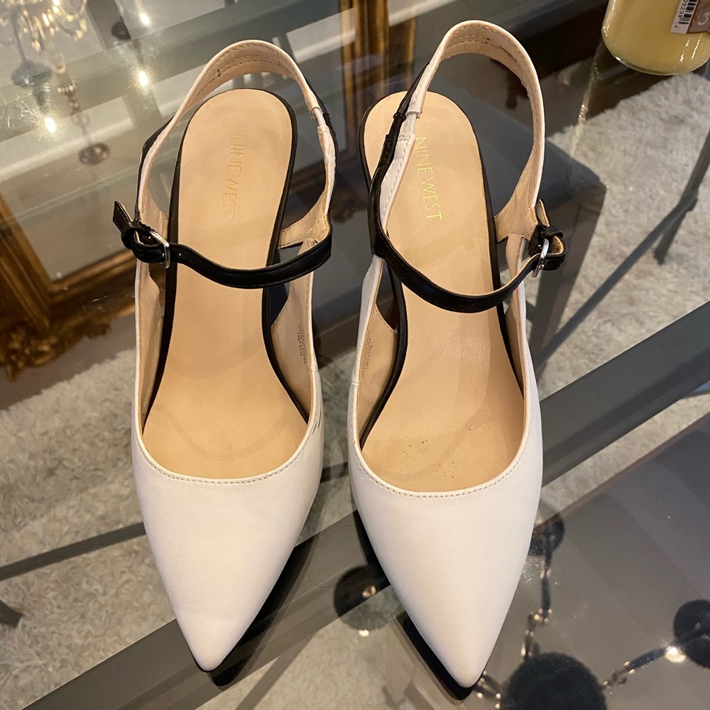 Black and white pointy toe heels